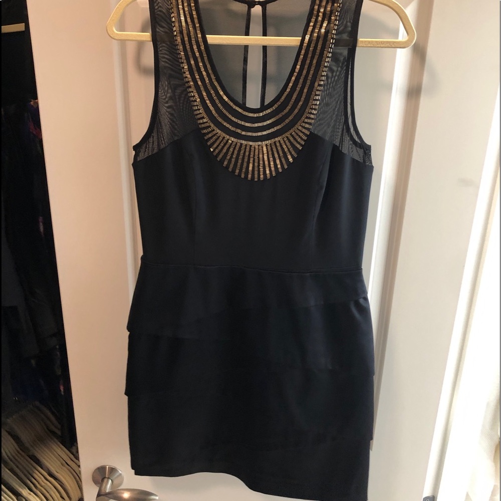 Nicole Miller black and gold cocktail dress